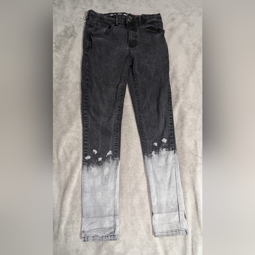 Men's Black Pike Black Denim Skinny Jeans 32x32 Bleached Denim Paint Splatter